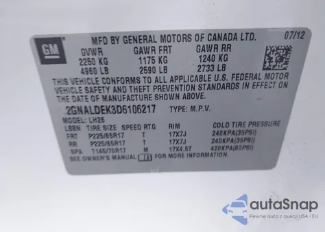 2013 Chevrolet Equinox 1Lt from USA, damaged, VIN 2GNALDEK3D6106217